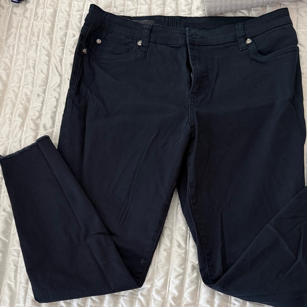 Kut from the Kloth Navy Denim Jeans size 14 raw edge cropped slim